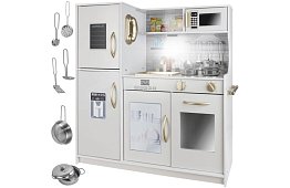 Dřevěná dětská kuchyně XL s příslušenstvím – bílá