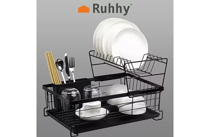 Odkapávač na nádobí - černý - dvoupatrový