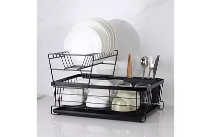 Odkapávač na nádobí - černý - dvoupatrový