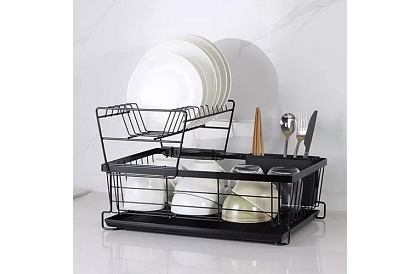 Odkapávač na nádobí - černý - dvoupatrový