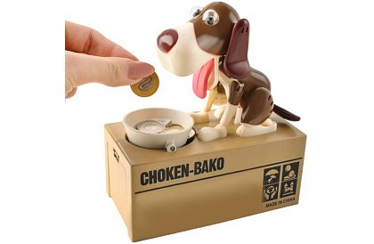 Pokladnička na mince – Hladový pes - hnědý