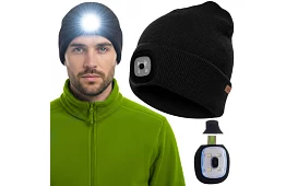 Dvouvrstvá zimní čepice s LED svítilnou - černá