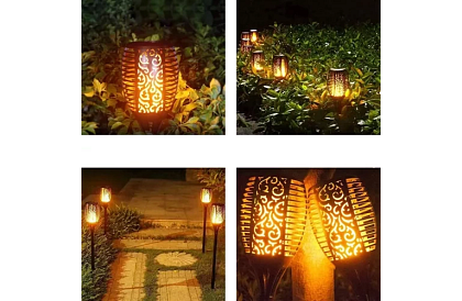 Zahradní lucerny – Solární louče s efektem plápolajícího ohně - 4 kusy