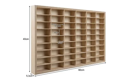 Dřevěná polička - organizér na autíčka - 54 přihrádek