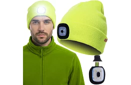 Dvouvrstvá zimní čepice s LED svítilnou – žlutá