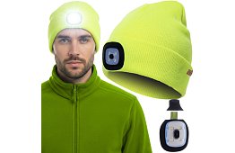 Dvouvrstvá zimní čepice s LED svítilnou – žlutá
