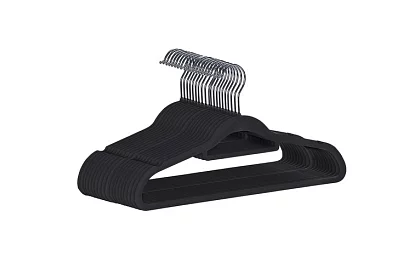 Sametové ramínka na oděvy - 20 ks - černé