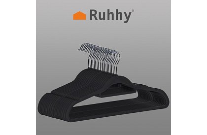 Sametové ramínka na oděvy - 20 ks - černé