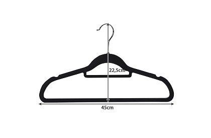 Sametové ramínka na oděvy - 20 ks - černé