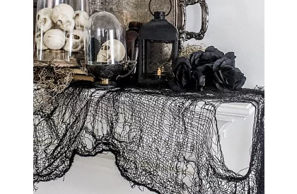 Velká umělá pavučina na Halloween – 198x76 cm - černá