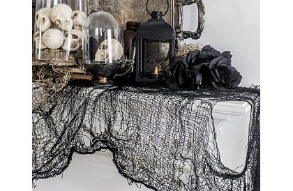 Velká umělá pavučina na Halloween – 198x76 cm - černá