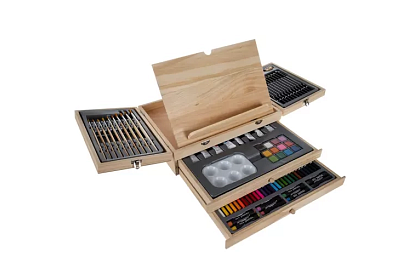 Malířská sada v dřevěném kufru – 83 prvků