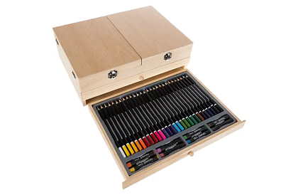 Malířská sada v dřevěném kufru – 83 prvků