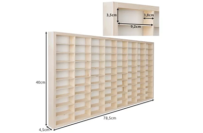 Dřevěná polička – organizér na autíčka – 80 přihrádek