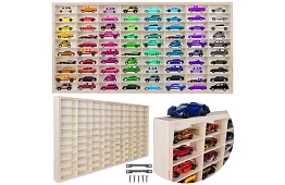 Dřevěná polička – organizér na autíčka – 80 přihrádek