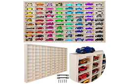 Dřevěná polička – organizér na autíčka – 80 přihrádek