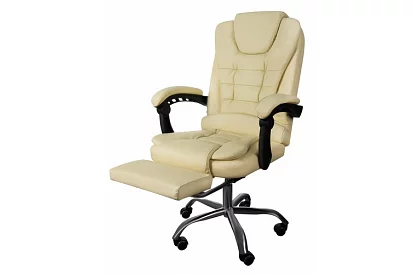 Kancelářské křeslo s výsuvnou opěrkou nohou - krémové