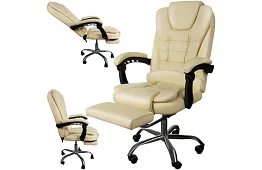 Kancelářské křeslo s výsuvnou opěrkou nohou - krémové