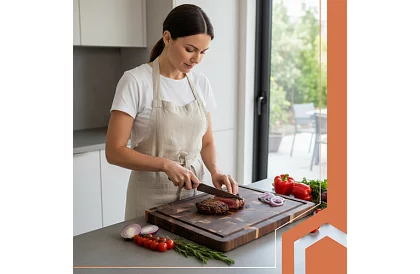 Akaciové kuchyňské prkénko – 43 × 33 × 3 cm