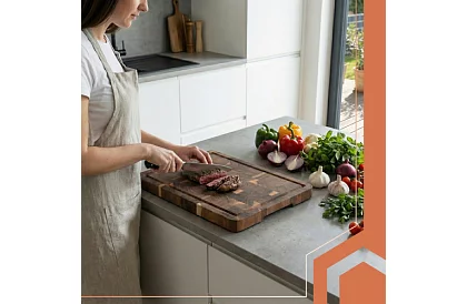 Akaciové kuchyňské prkénko – 43 × 33 × 3 cm