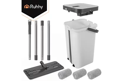 Praktický plochý mop + kbelík 11 litrů – dvoukomorový s příslušenstvím