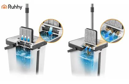 Praktický plochý mop + kbelík 11 litrů – dvoukomorový s příslušenstvím