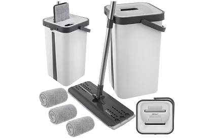 Praktický plochý mop + kbelík 11 litrů – dvoukomorový s příslušenstvím