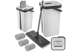 Praktický plochý mop + kbelík 11 litrů – dvoukomorový s příslušenstvím