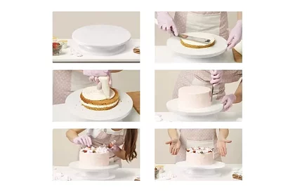 Otočný talíř na zdobení dortu + 3 stěrky