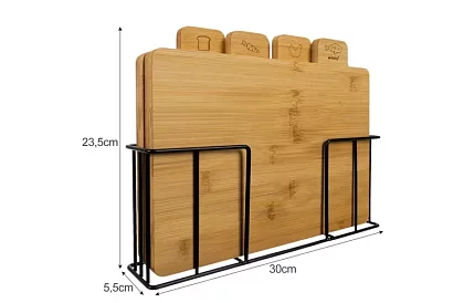Krájecí bambusová prkénka – sada 4 ks ve stojánku