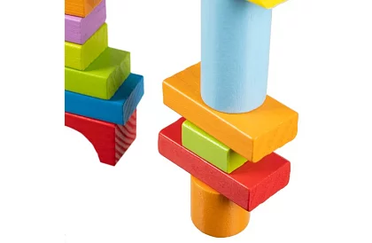 Dřevěné kostky v kyblíku s třídičem tvarů – 100 ks