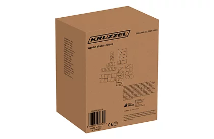 Dřevěné kostky v kyblíku s třídičem tvarů – 100 ks