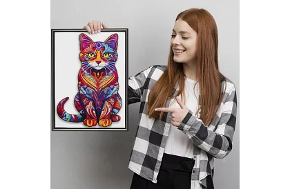 Dřevěné puzzle kočka – 130 dílů – 38 × 24 cm