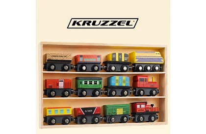 Dřevěný vláček s poličkou pro uložení - 13 kusů v sadě