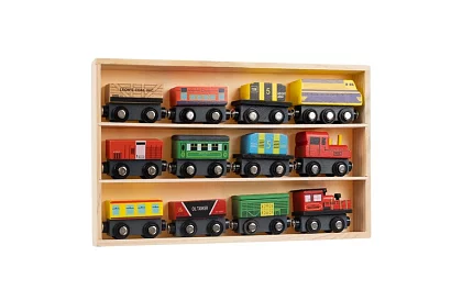 Dřevěný vláček s poličkou pro uložení - 13 kusů v sadě