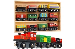 Dřevěný vláček s poličkou pro uložení - 13 kusů v sadě