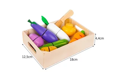 Dřevěné ovoce a zelenina ke krájení - v bedýnce