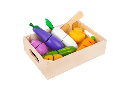 Dřevěné ovoce a zelenina ke krájení - v bedýnce