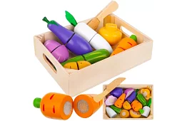Dřevěné ovoce a zelenina ke krájení - v bedýnce