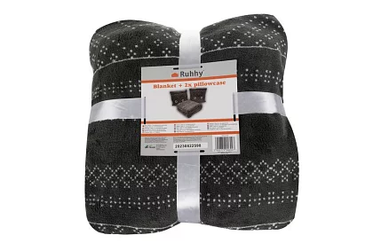 Měkká teplá deka s povlaky na polštáře - šedá