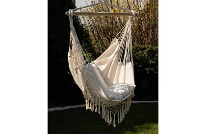 Závěsné houpací síť + 2 polštáře - béžové