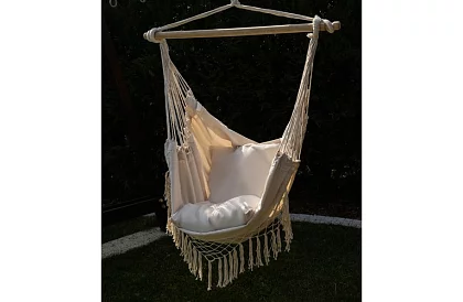 Závěsné houpací síť + 2 polštáře - béžové